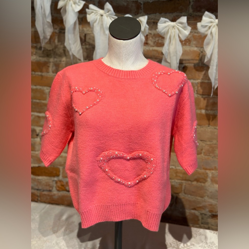 Pink Heart Embellished Sweater